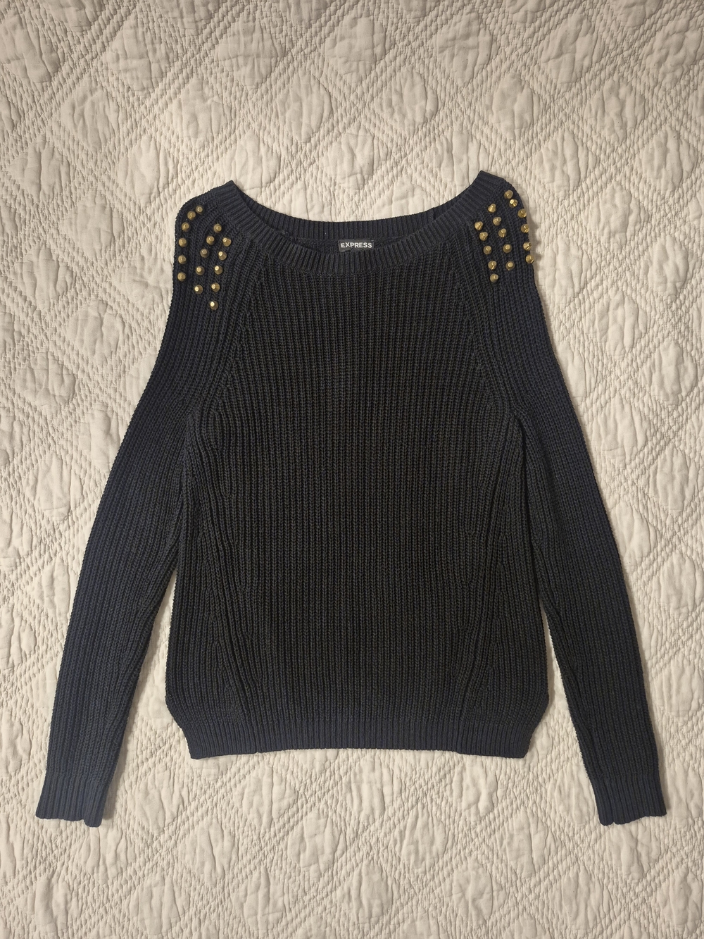 Express Black Gold Studded Chunky Ribbed Knit Sweater XS